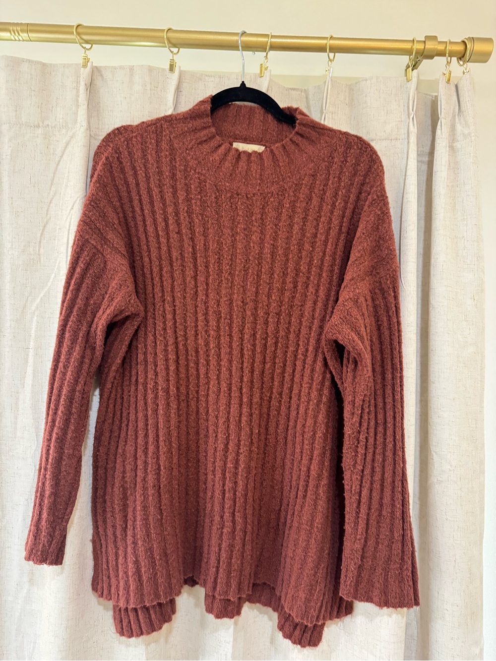 Altar’d State Cozy Ribbed Longline Sweater - Rust Red
